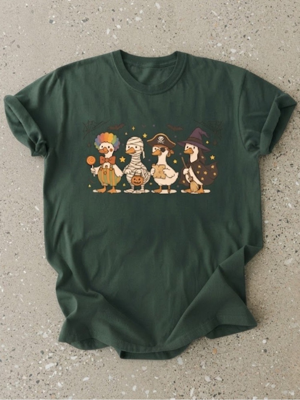 Halloween Ducks Spooky Dark Green Gildan T-Shirt